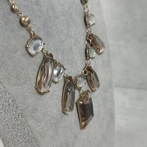Chico's Statement Necklace Gold Tone Smoky Crystal Bib Pendant Women Adjustable